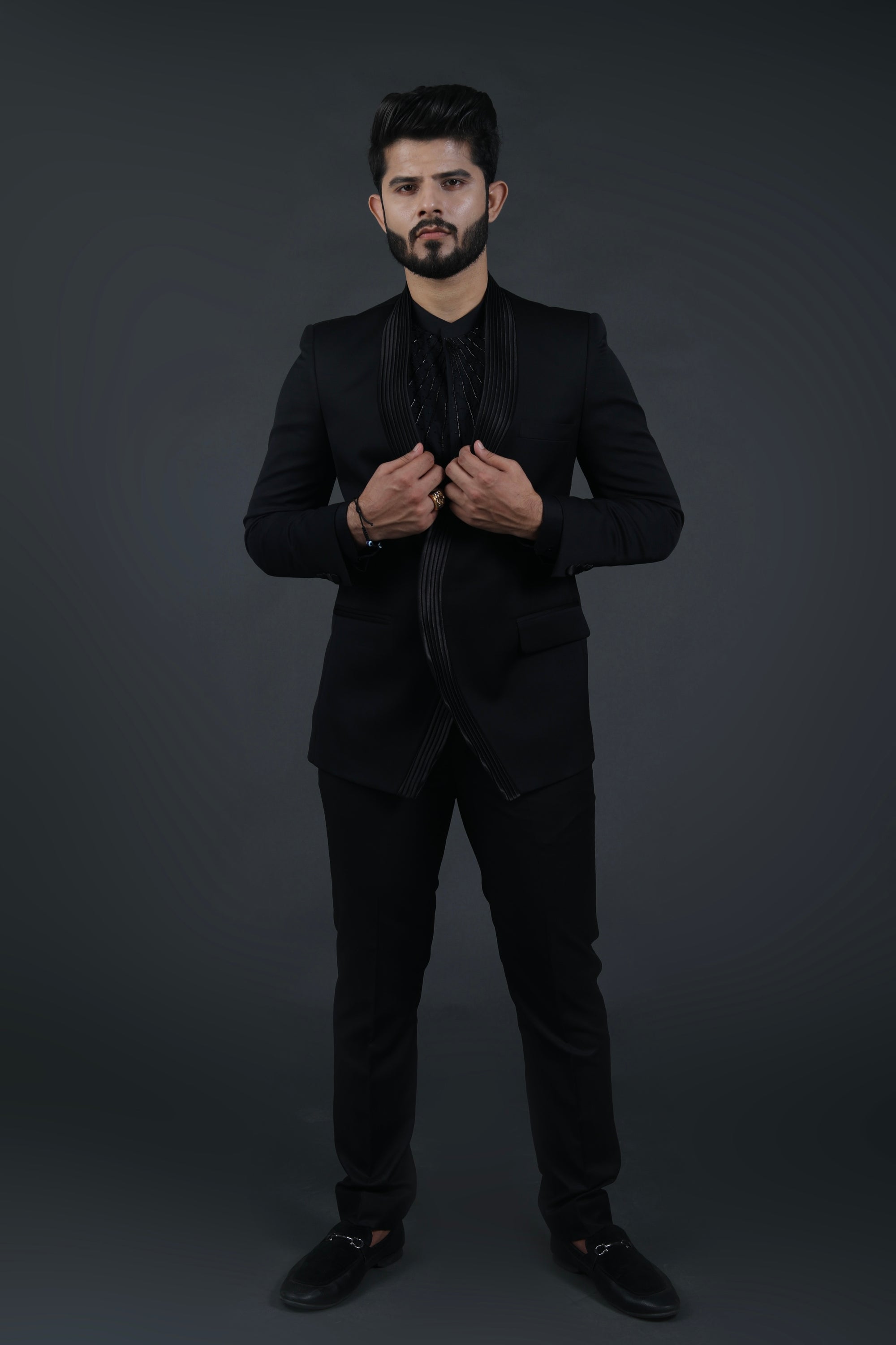 Concept Black Pleated Tuxedo Suit