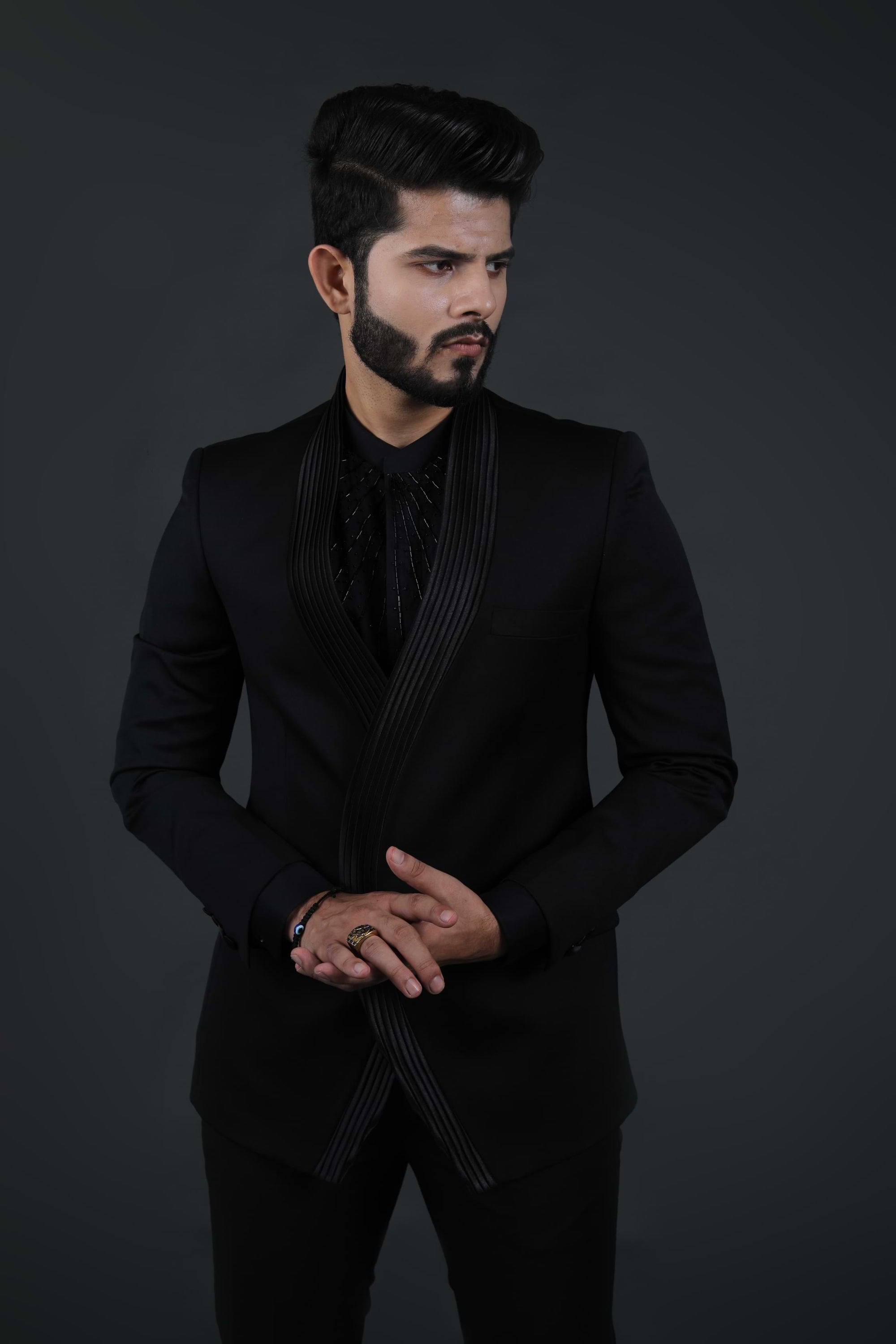 Concept Black Pleated Tuxedo Suit