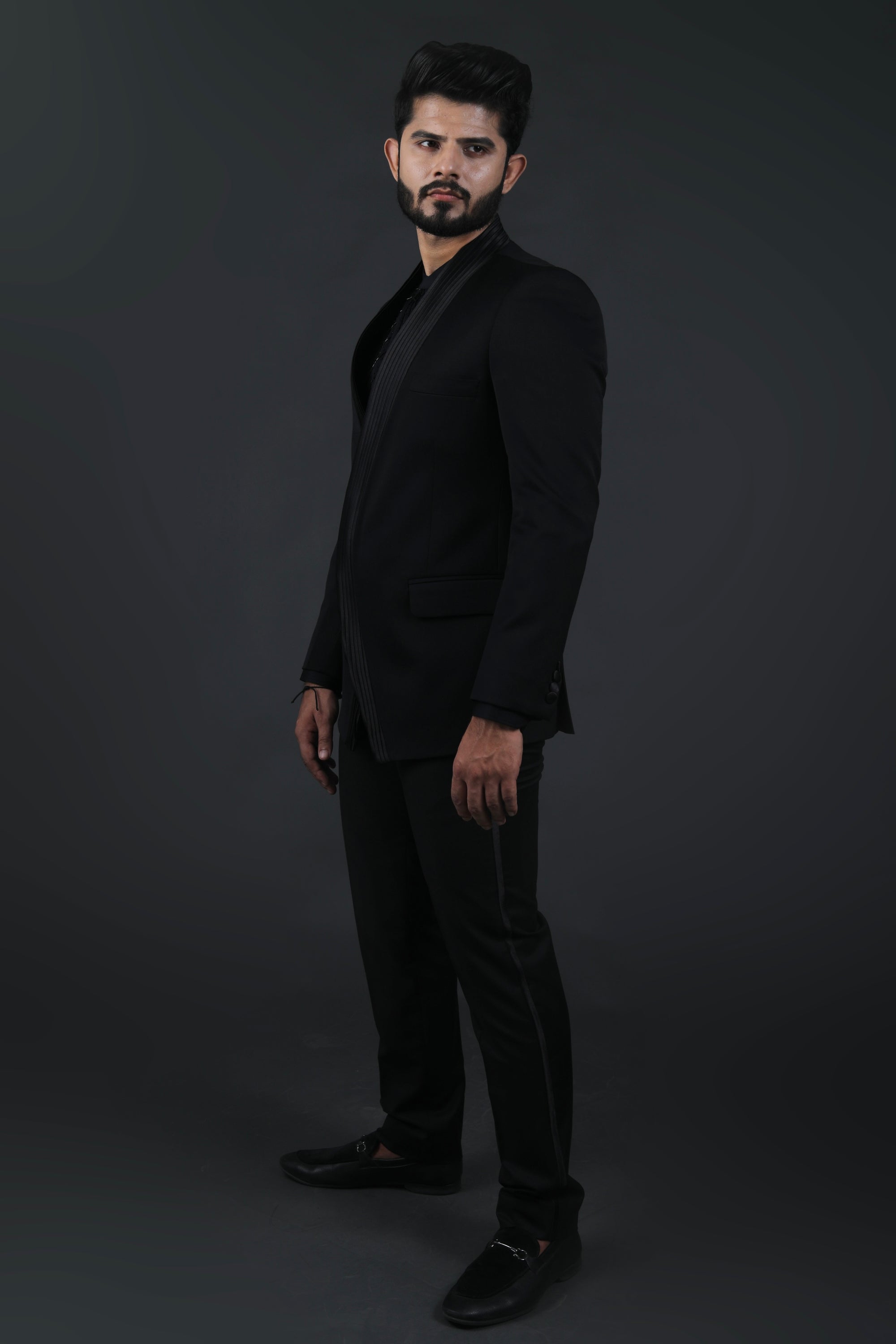 Concept Black Pleated Tuxedo Suit