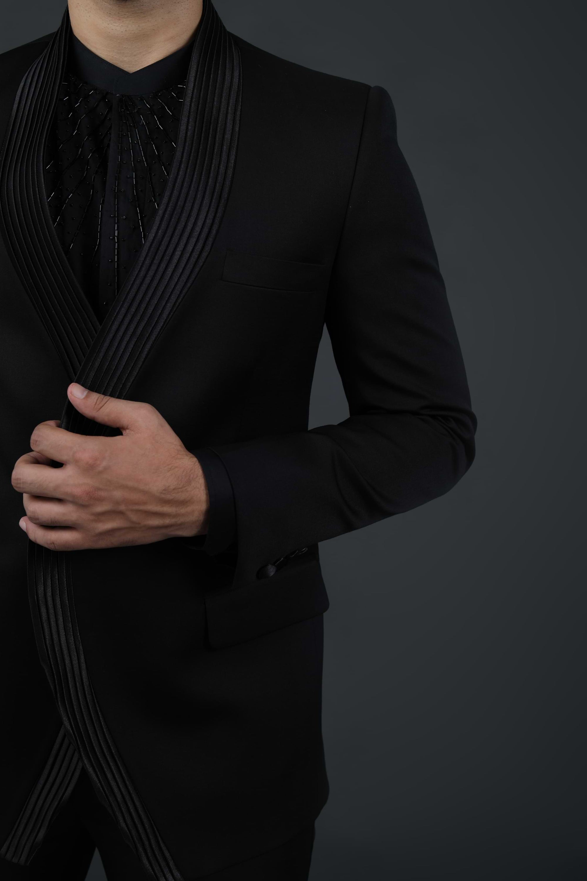 Concept Black Pleated Tuxedo Suit