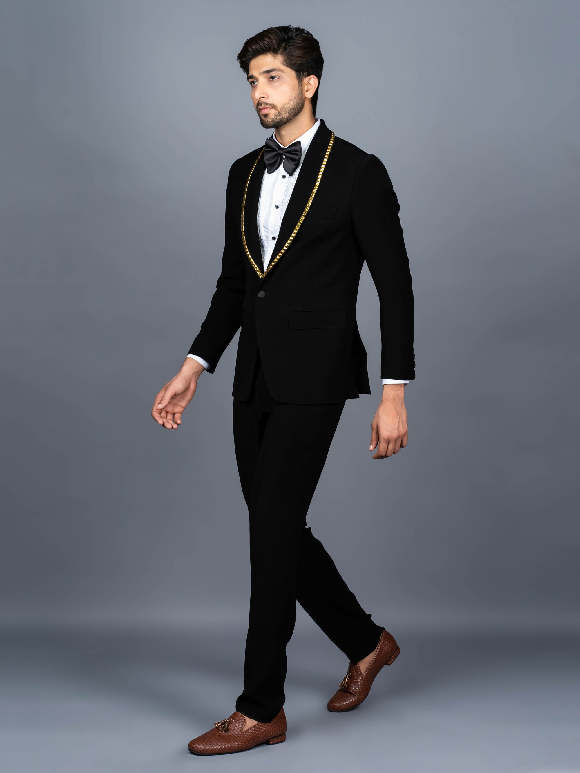 Concept Golden Metal Black Tuxedo Suit